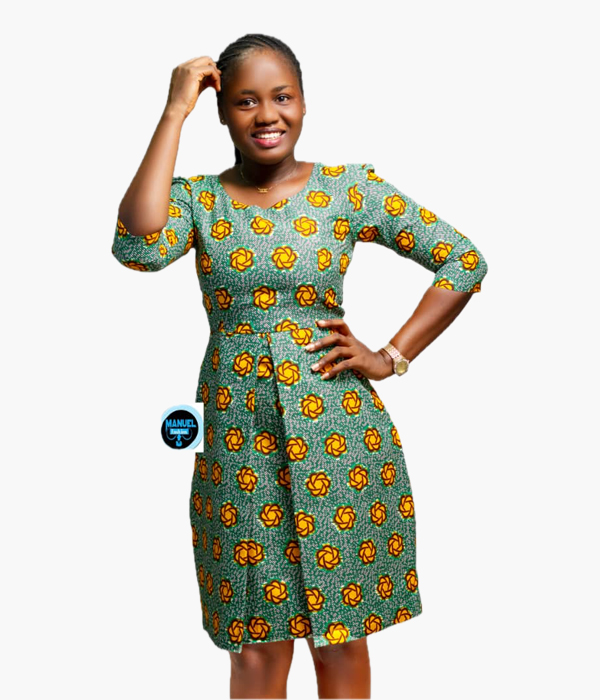 Women's Green Ankara Dress with Yellow Floral Print